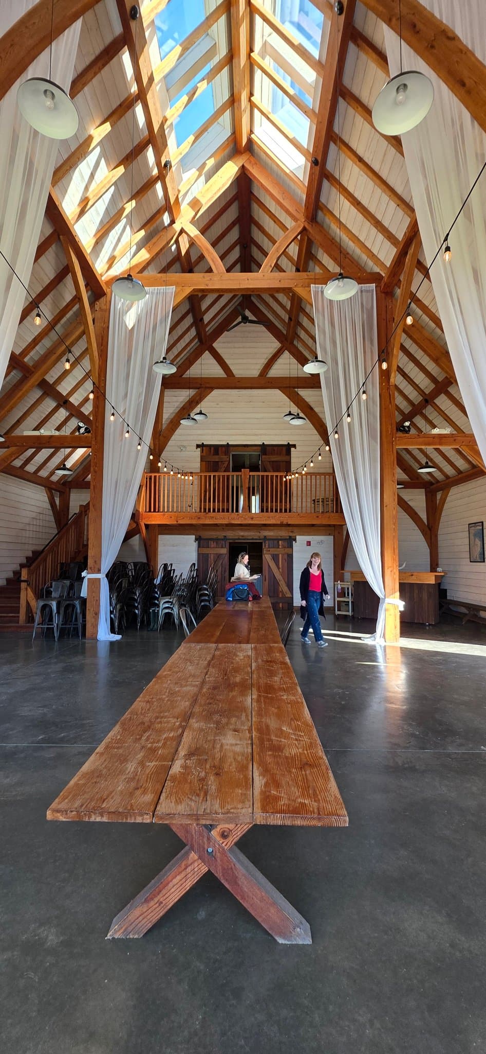 The timber hall looking back toward the entrance